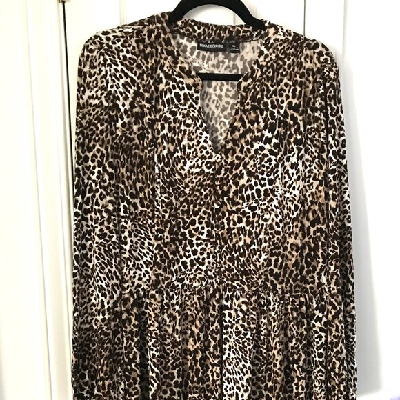 NWT Nina Leonard Leopard Print Swing Dress Long Sleeve V Neck Size XL - Picture 2 of 8